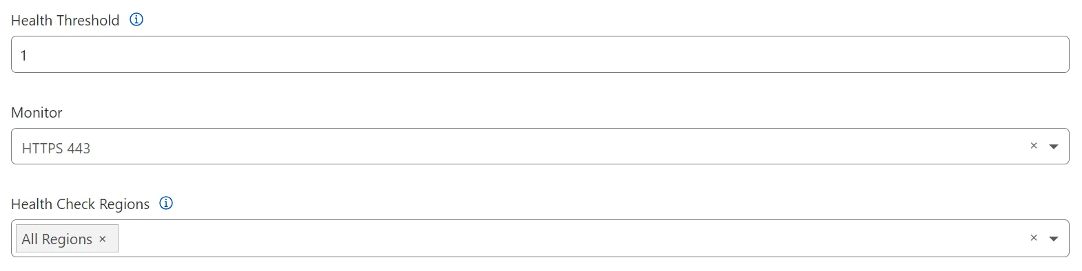 Figure 18: Health Threshold and region selection for an endpoint pool configuration Endpoint pool settings to further customize the health monitors